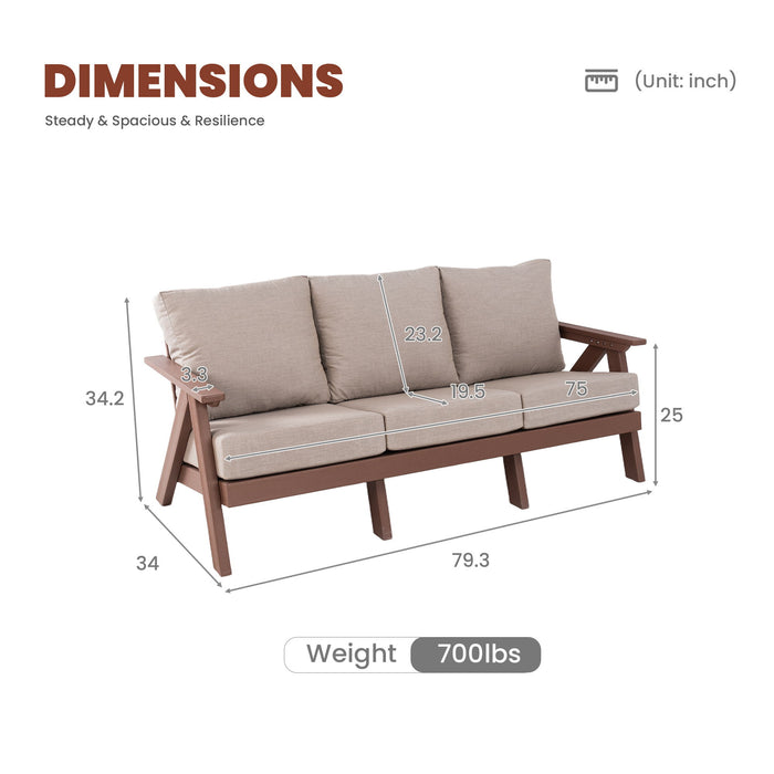 Outdoor Patio 3 Seat Sofa With Sunbrella Cushions - Brown