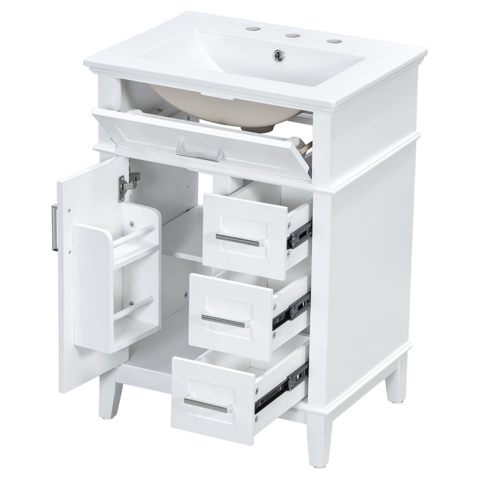 Modern Bathroom Vanity With Sink, Flip Drawer & 3 Drawers, Soft Close Hinges, Adjustable Shelf