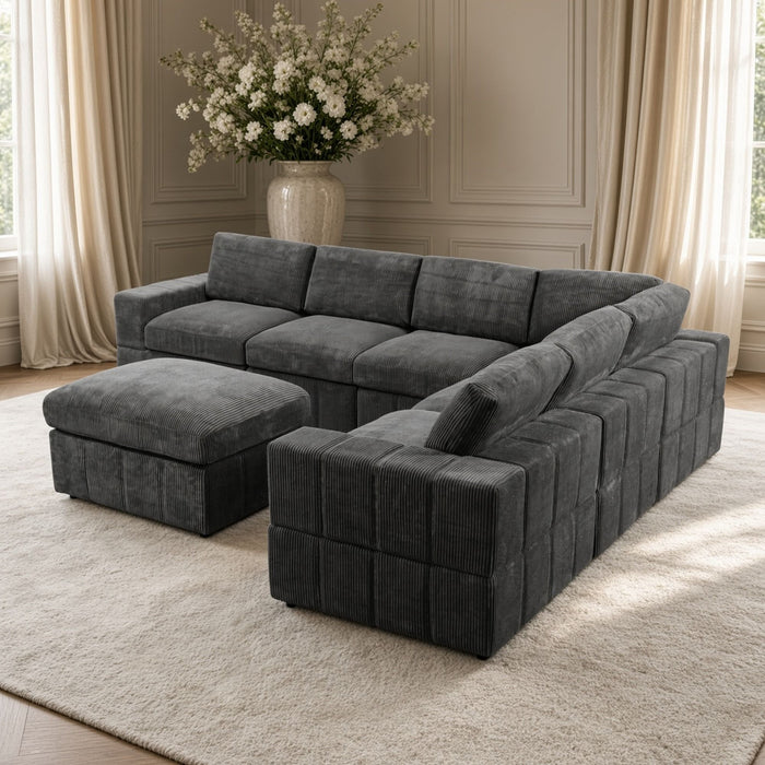 Oversized Modular Sectional Sofa, 7 Piece Reversible With Ottoman - Dark Gray