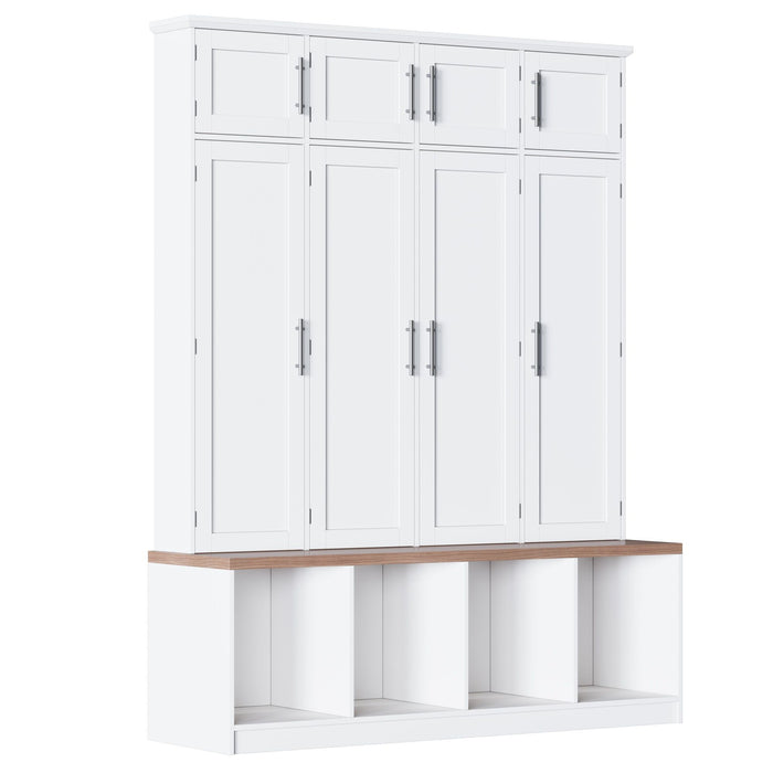 Farmhouse Hall Tree With 4 Hidden Hanging Hooks And 8 Doors