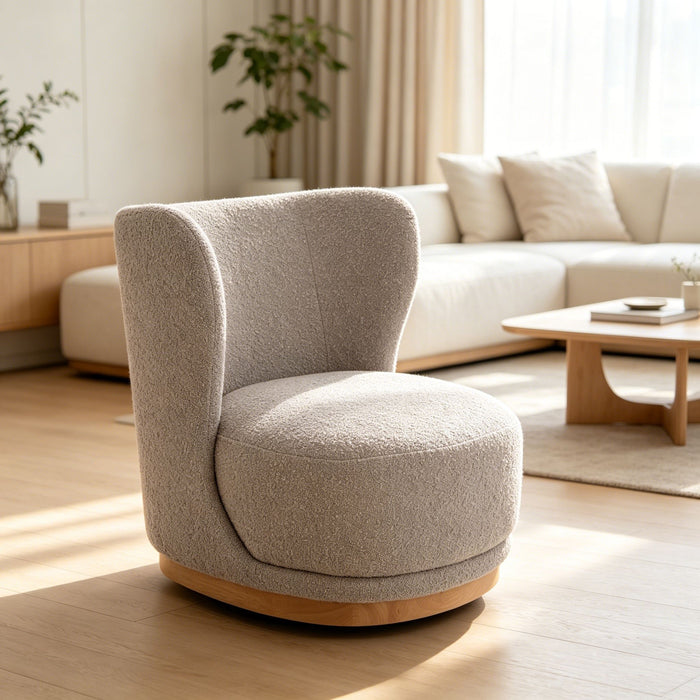 Curved Back Swivel Lounge Chair With Rotating Base For Home - Gray