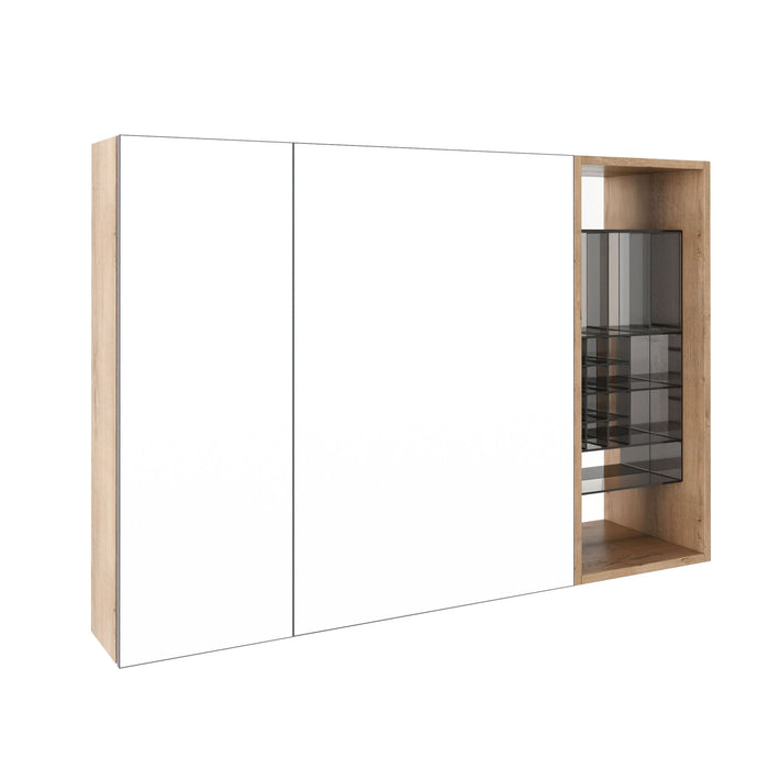 Wall Mounted Bathroom Mirror Cabinet, Adjustable Shelves - Imitative Oak