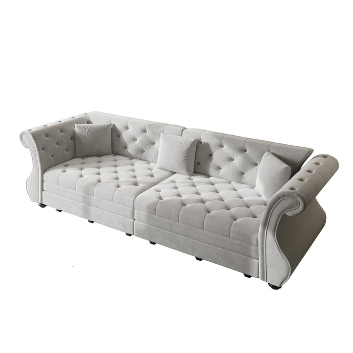 Oversized Chesterfield Pull Out Sofa Bed, Roll Arm Couch With Flower Tufting For Living Room