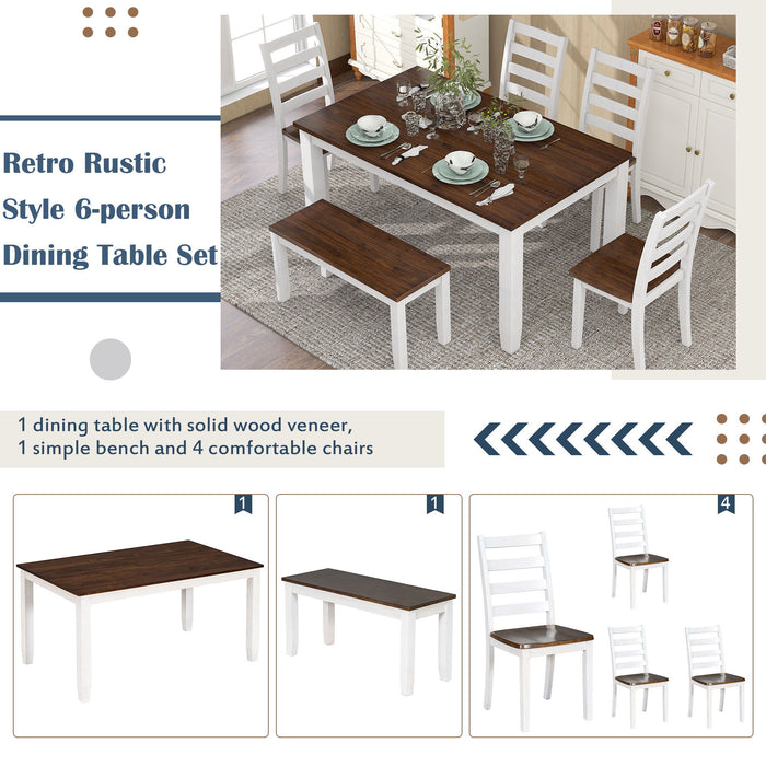 6 Piece Dining Set With 4 Upholstered Chairs & Bench - Walnut
