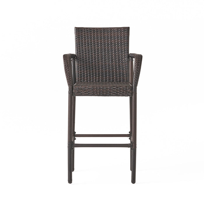 Outdoor Rattan Wicker Bar Chair With Metal Frame - Brown