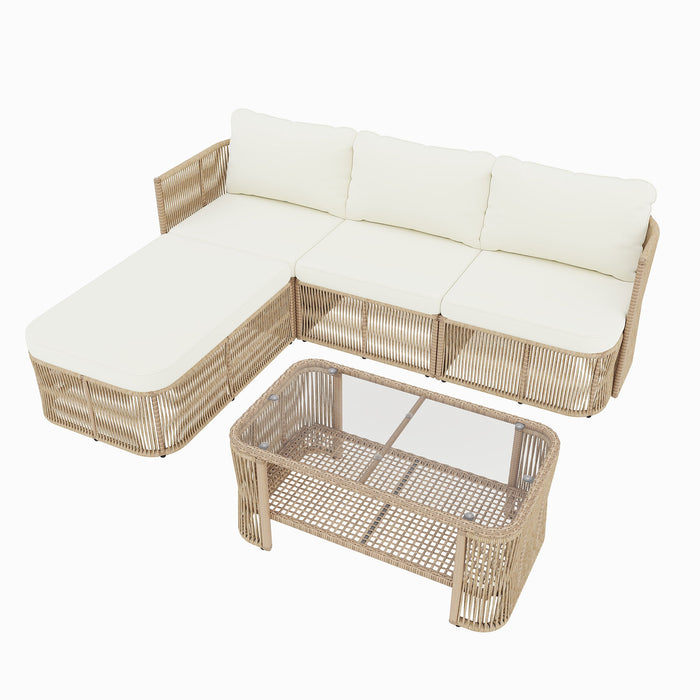 Outdoor Modular Conversation Sofa With Cushions And Coffee Table - Beige