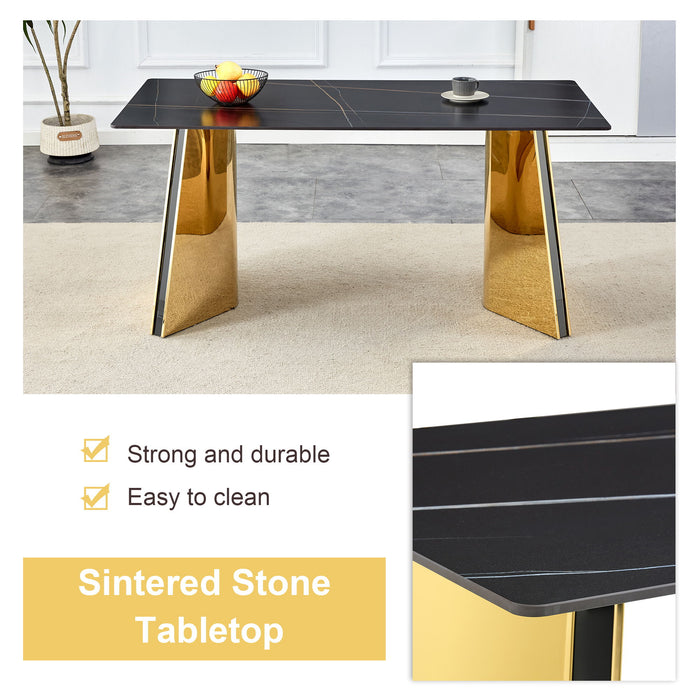 Patterned Slab Dining Table With Golden Stainless Steel Butterfly Legs - Black / Gold