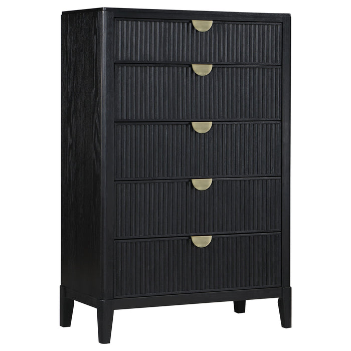 Mason - 5 Drawer Chest With Fluted Design - Black