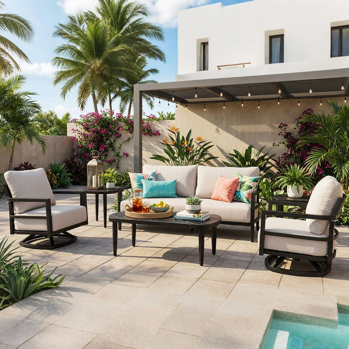 6 Piece Outdoor Conversation Set With Swivel Chairs - Ember Black