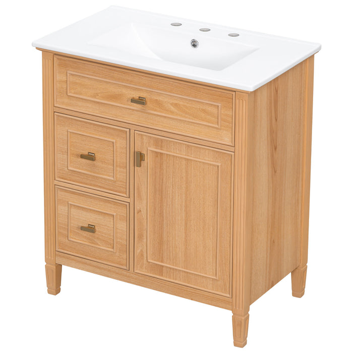 Bathroom Vanity With Sink, Flip Drawer & Adjustable Shelf - Natural