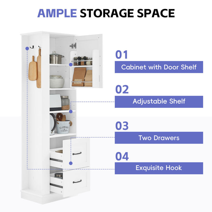 Freestanding Bathroom Storage Cabinet With Adjustable Shelves And Side Hooks Board, Rectangle Design