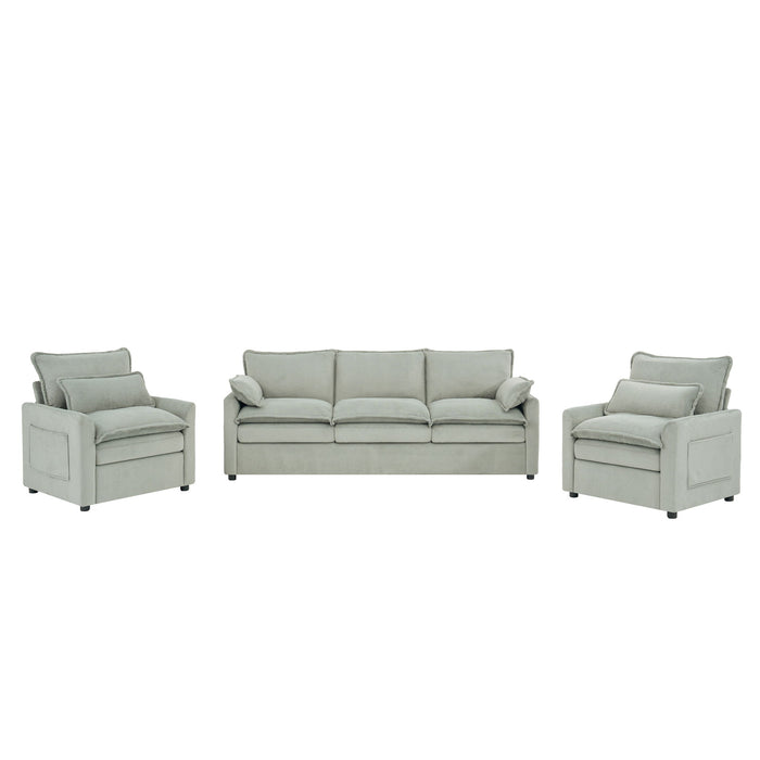 Modern Sofa Set With Double Layer Cushion And Side Storage Pockets