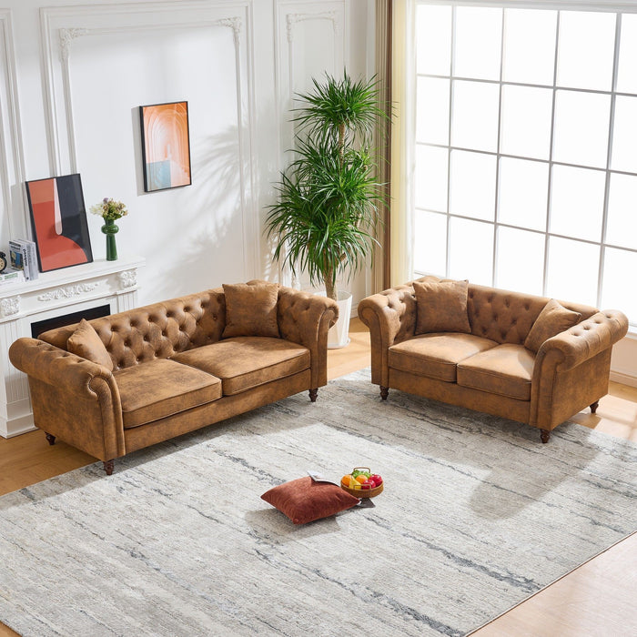 Chesterfield 3 And 2 Seater Sofa Set, High Tech Fabric Upholstered Couch For Living Room