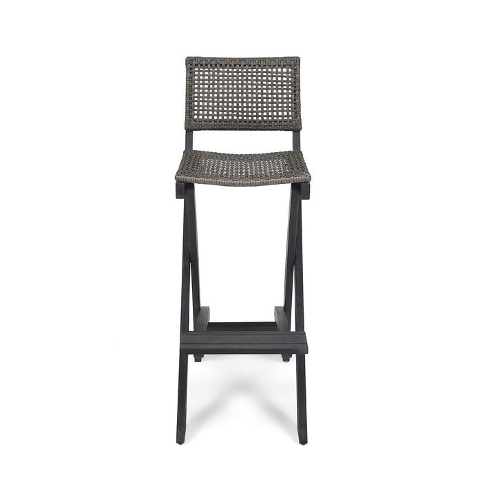 Outdoor Folding Acacia Wood Barstools With Rattan Backrest And Seat