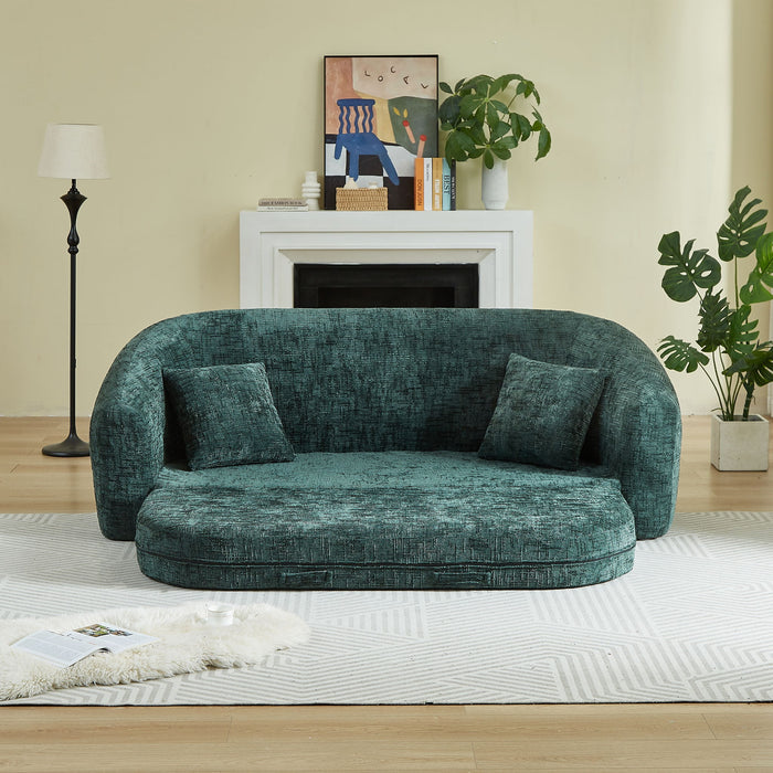 Curved Convertible Sofa, 2 In 1 Fold Out Bed With Pull Out Base And Deep Seat