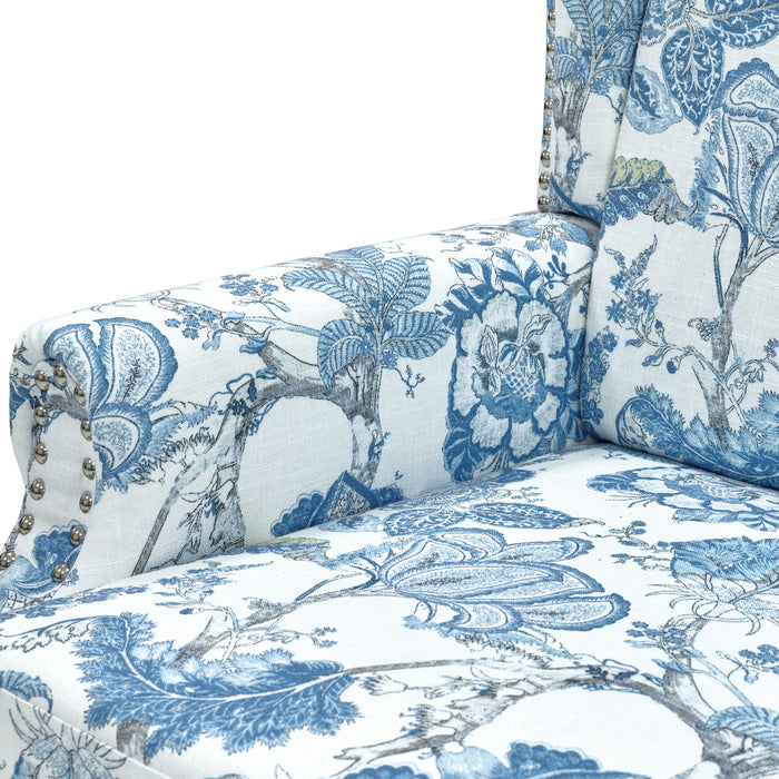 Accent Chair With Floral Upholstery And Nailhead Trim