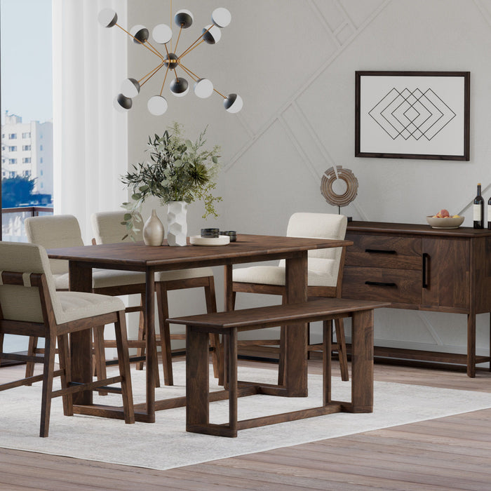 Ronan - Upholstered Gathering Stool With Heathered Beige Fabric (Set of 2) - Rich Brown