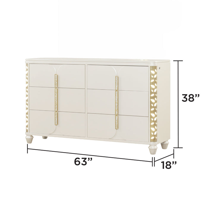 Cinderella - Dresser With LED Accents And 6 Storage Drawers (Mirror Not Included) - Beige