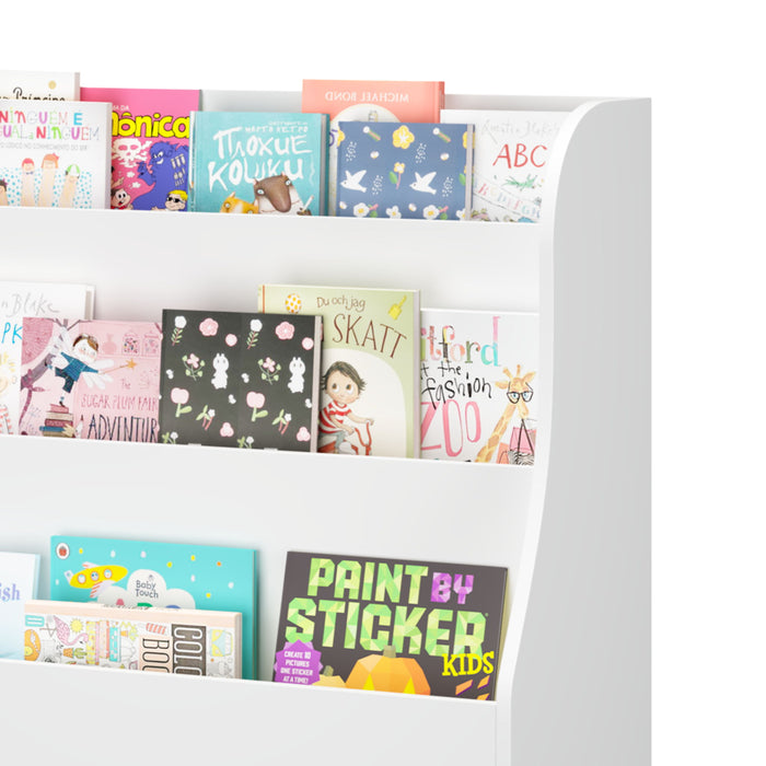 Bookshelf With 3 Storage Bins, Book Display Organizer, Front Facing Book Rack - White