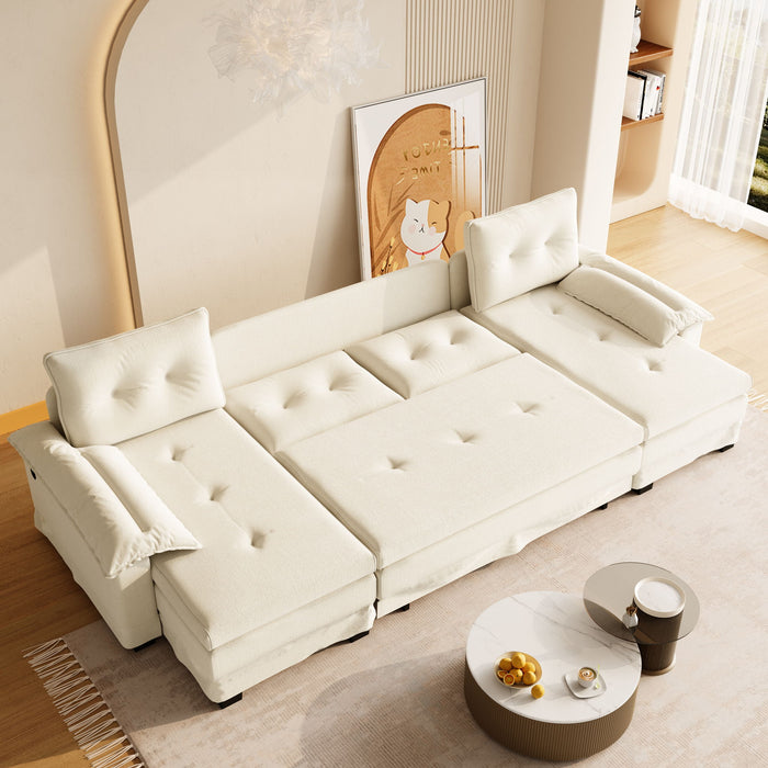 U-Shaped Sleeper Sofa With Pull Out Bed, Removable Armrests & USB Ports For Living Room