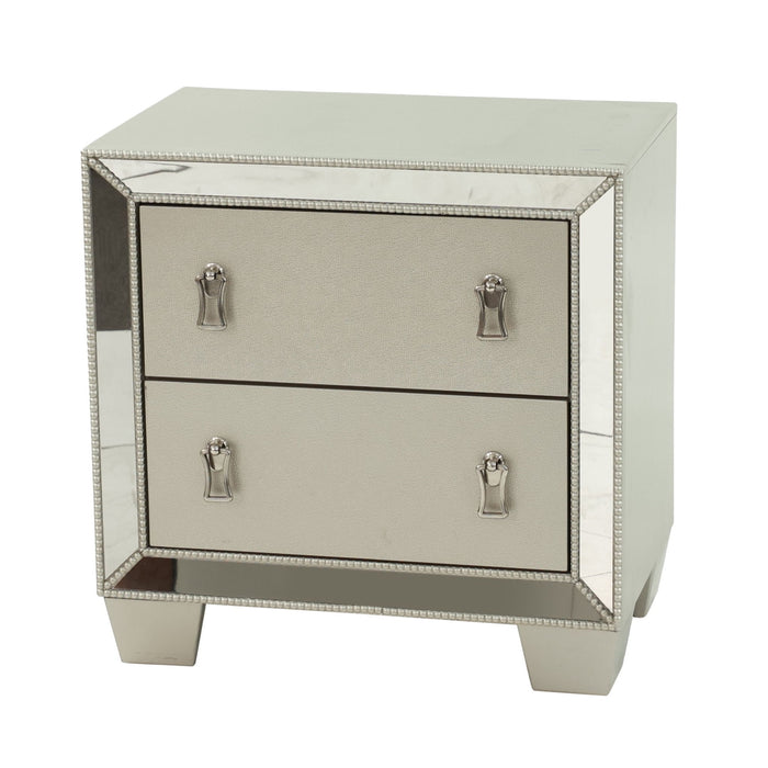 Nightstand With 2 Drawers And Mirror Accent - Silver