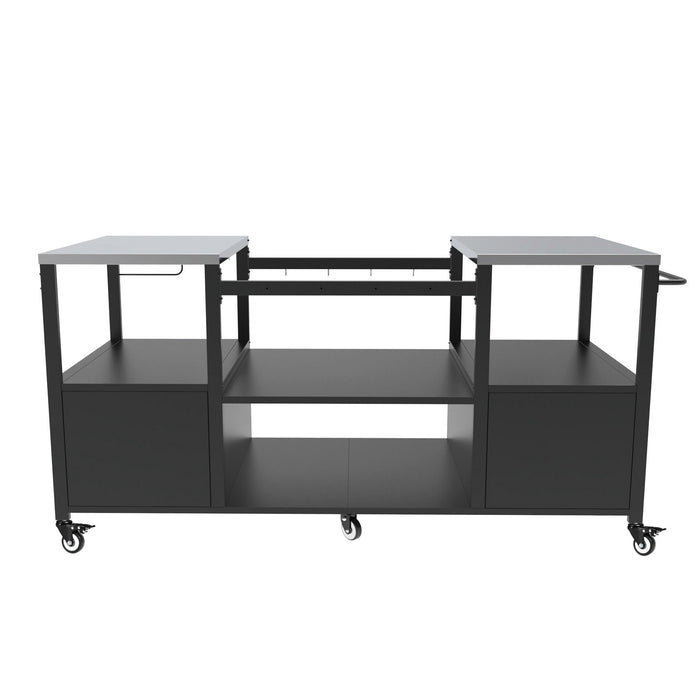 Outdoor Grill Table For Big Egg Style Bbq With Metal Grill Cart And Storage Box And Metal And Stainless Steel - Black / Silver