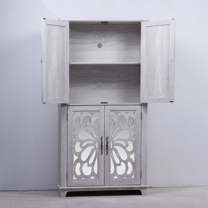 Modern Sideboard Buffet With 4 Mirrored Doors, Adjustable Shelves