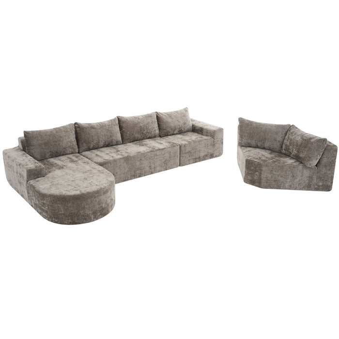Modular Cloud Sectional Sofa Set, U-Shaped Upholstered Couch With Deep Seat
