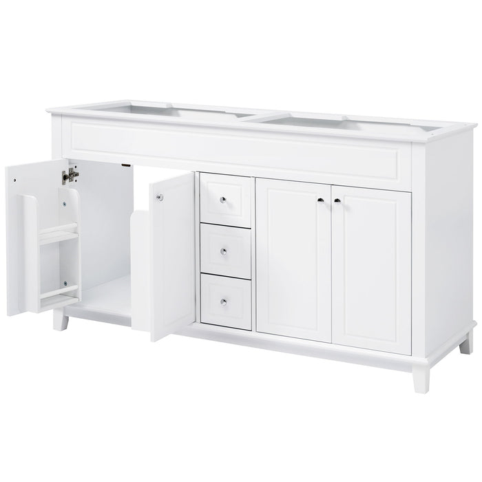 Bathroom Vanity Cabinet Only, 3 Drawers & 4 Doors & Double Layer Shelves - White