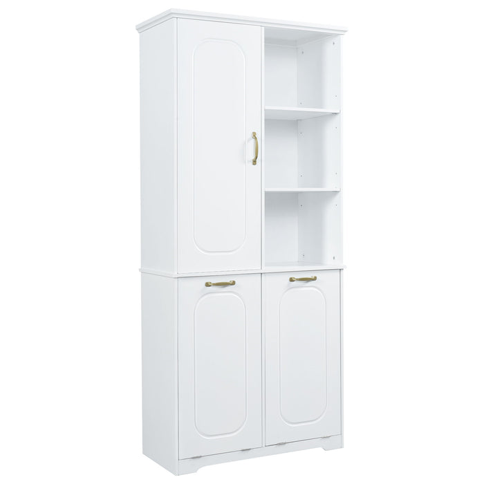 Freestanding Tall Storage Cabinet With 2 Tilt Out Hampers
