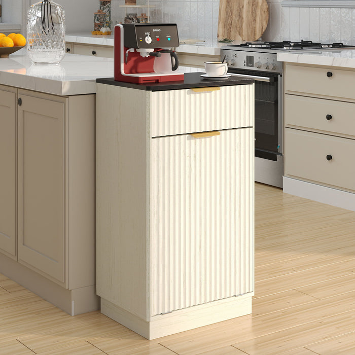 Tilt Out Trash Can Cabinet With Wave Textured Drawer & Pull Out Bin