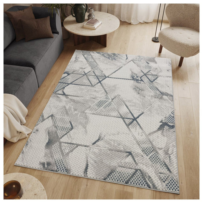 Geometrix - 5'3" X 7'3" Area Rug & Geometric, 3D Effect - Ivory / Gray