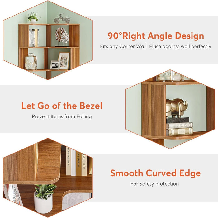 6 Tier Corner Bookshelf, L-Shaped Freestanding Shelf With Anti Drop Panels