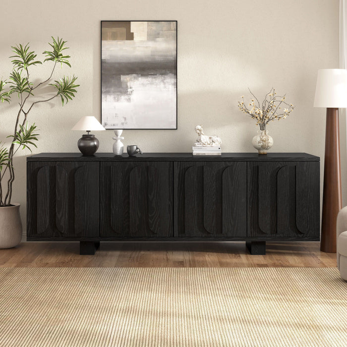 Farmhouse TV Stand, Storage Media Console With Adjustable Shelves & 3 Cable Holes