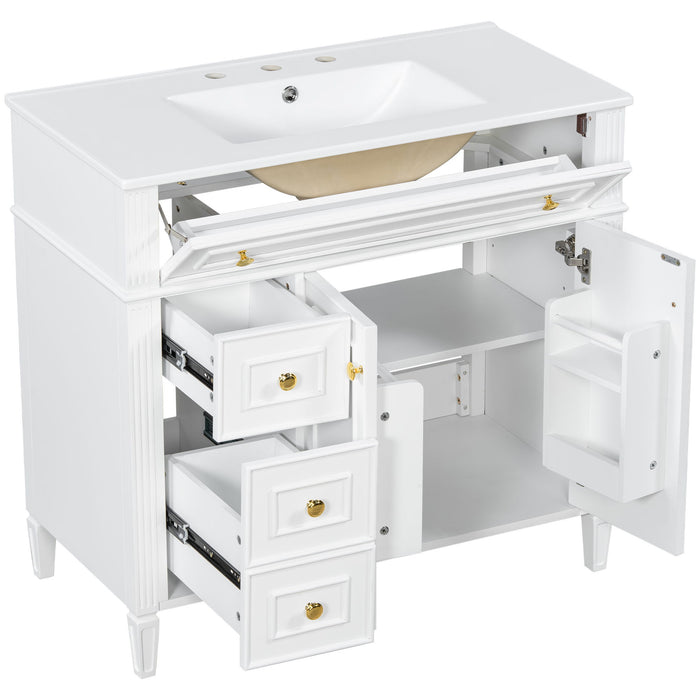 Bathroom Vanity With Sink, 3 Drawers & 2 Soft-Close Doors