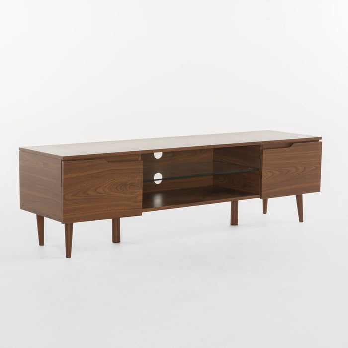 Modern TV Stand With Storage, Tempered Glass Shelf - Walnut