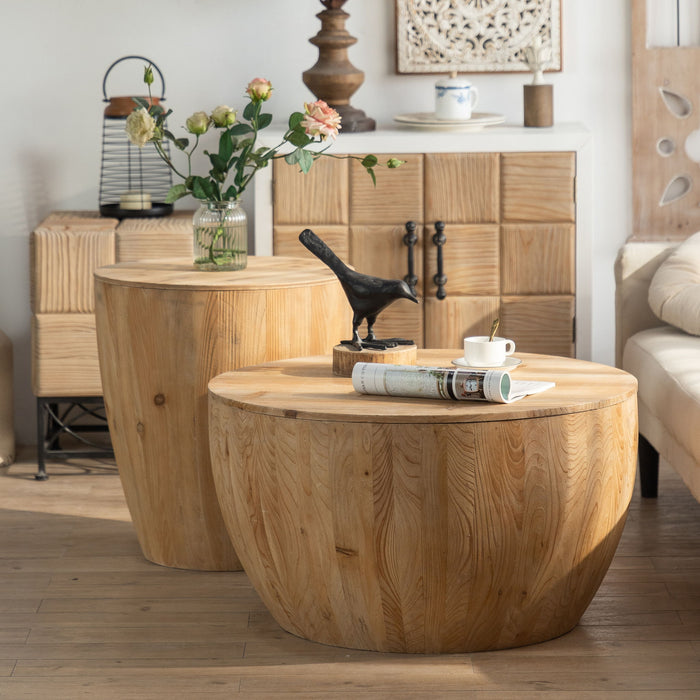 Vintage Style Barrel Coffee Table With Storage