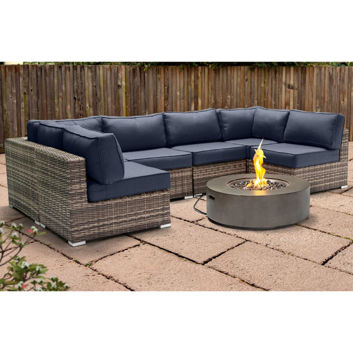 Outdoor 7 Piece Sectional Seating Group With Cushions And Fire Pit - Gray / Navy