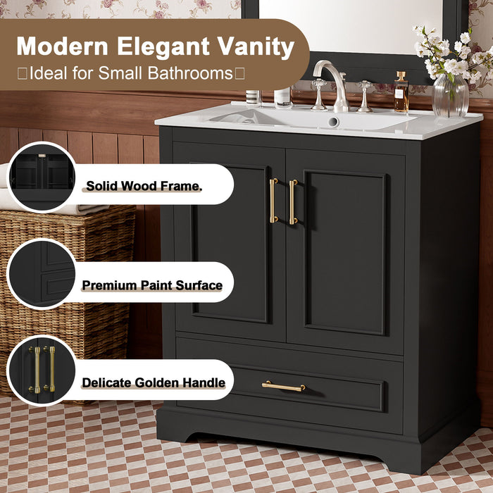 Bathroom Vanity With Sink, 1 Divided Drawer And 2 Soft Close Doors With Double Shelf