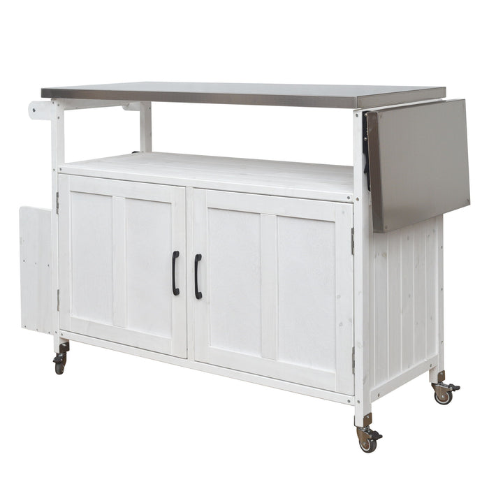 Foldable Outdoor Kitchen Island With Lockable Wheels, Storage Cabinet And Towel Rack For Patio