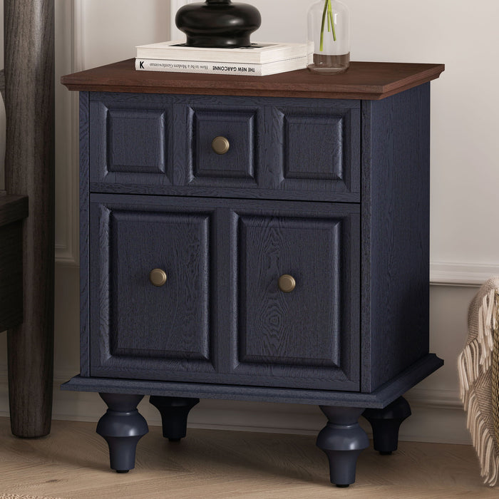 Vintage Nightstand With 2 Drawers And Roman Column Legs