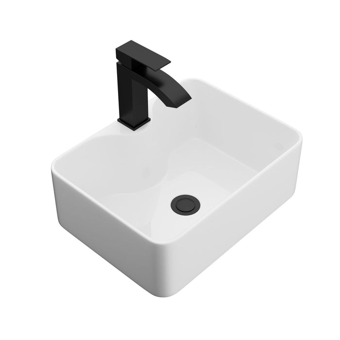 Rectangular Vessel Sink With Faucet & Drain - White / Black