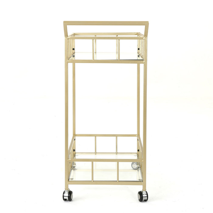 Modern Metal And Glass Bar Cart With Rolling Casters - Gold