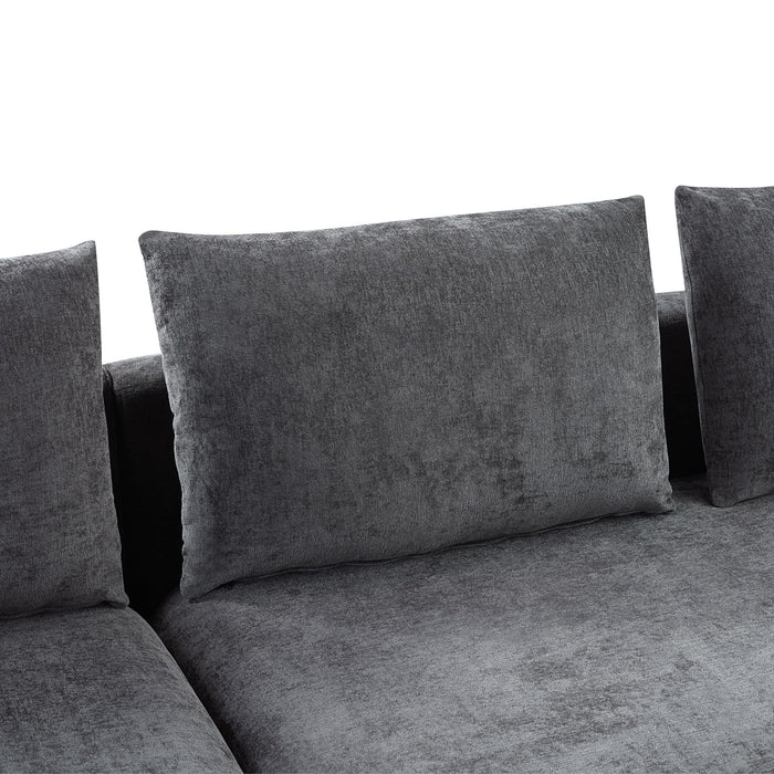 Modern L Shaped Sectional Sofa With Chenille Upholstery And Wooden Storage