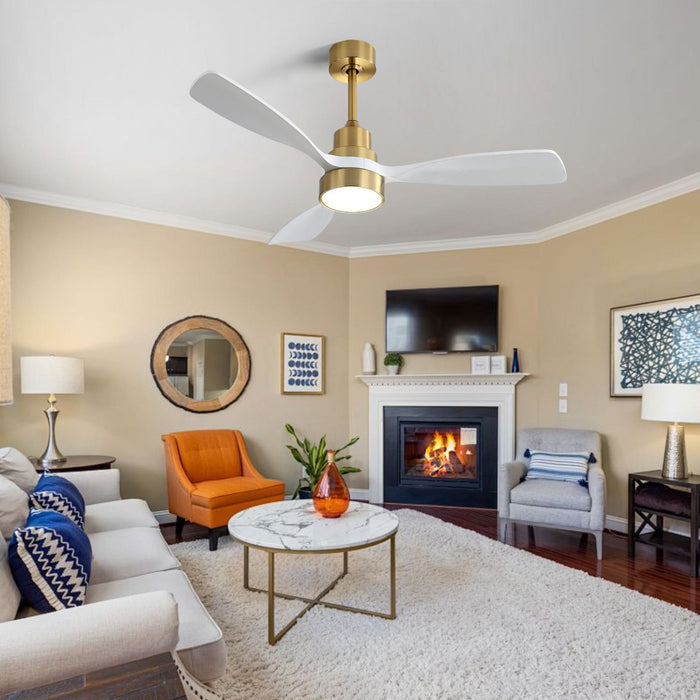 48" Ceiling Fan With 3 Blades Body, Remote Control Reversible DC Motor For Living Room - Gold