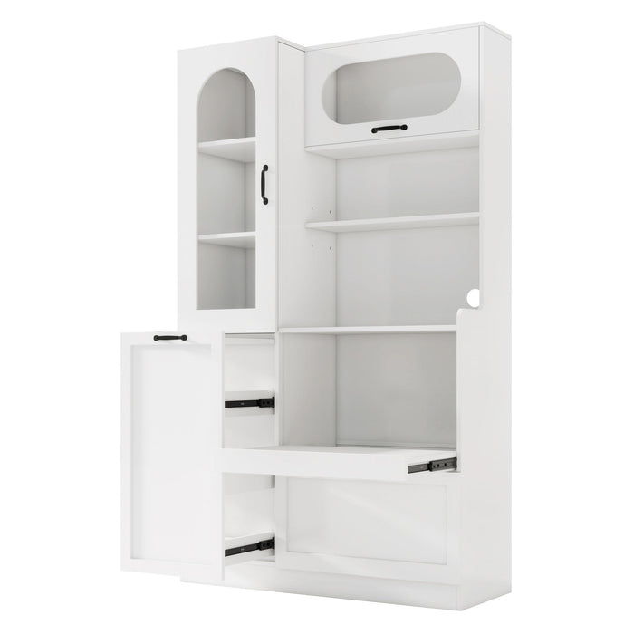 Tall Freestanding Kitchen Pantry Cabinet With Arched Glass Door