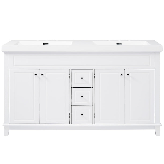 Bathroom Vanity With Double Sinks, 3 Drawers & 4 Doors, Soft Close, All Open Back Design - White