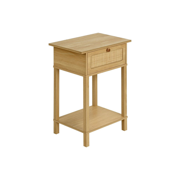 Accent Table With Storage Drawer, 2 Tier Nightstand For Living Room - Natural