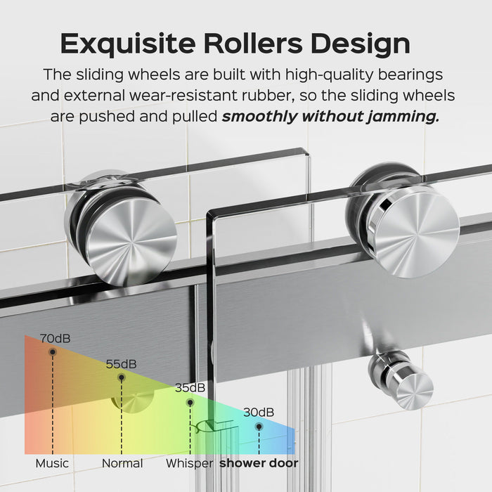 Frameless Double Sliding Shower Door In, Thick Tempered Glass, Reversible Installation