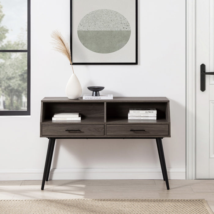 2 Drawer Angled Entry Table - Slate Gray